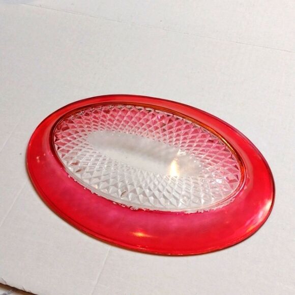 Vintage Indiana Glass Cranberry Rimmed Creamer Sugar Bowl & Underplate - Picture 4 of 10